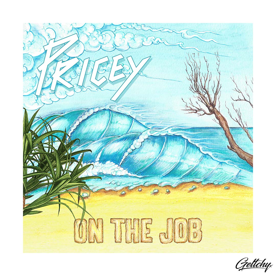 Geltchy | Pricey - On The Job Final Band LP Album Cover Illustration Sunshine Coast Beach Artwork