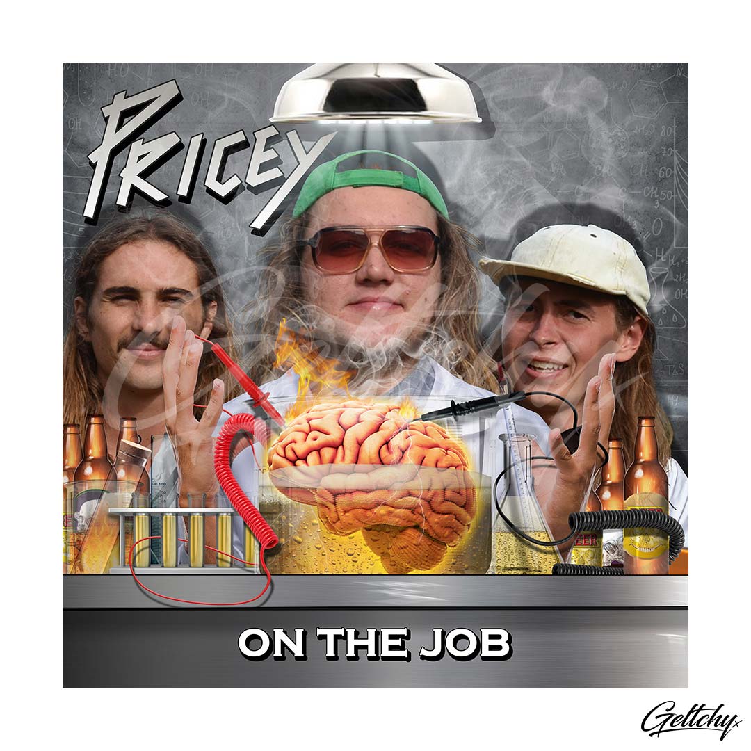 Geltchy | Pricey - On The Job Beer and Brains Experiment Band Album Cover Illustration Artwork